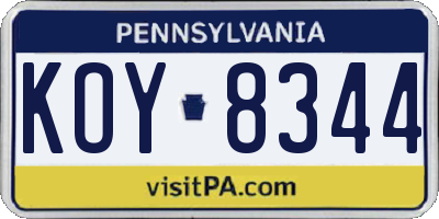 PA license plate KOY8344