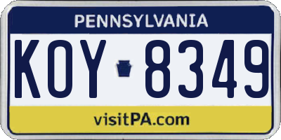 PA license plate KOY8349
