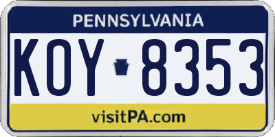 PA license plate KOY8353
