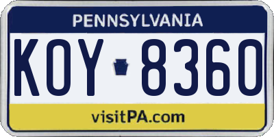 PA license plate KOY8360