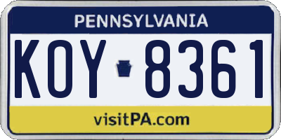 PA license plate KOY8361