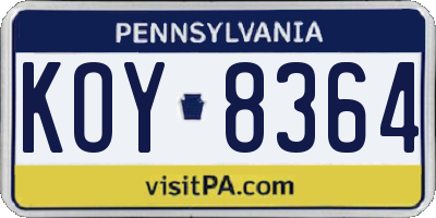 PA license plate KOY8364