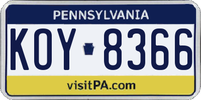 PA license plate KOY8366