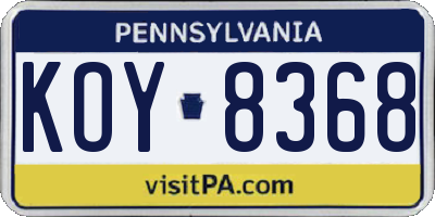 PA license plate KOY8368