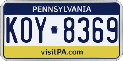 PA license plate KOY8369