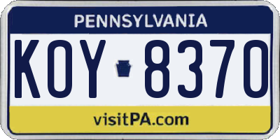 PA license plate KOY8370