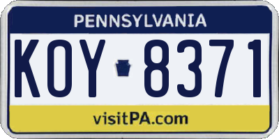 PA license plate KOY8371