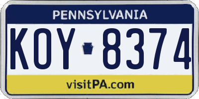 PA license plate KOY8374