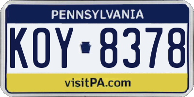 PA license plate KOY8378