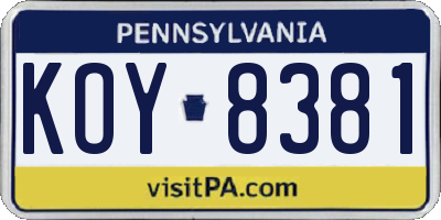 PA license plate KOY8381