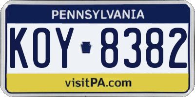 PA license plate KOY8382