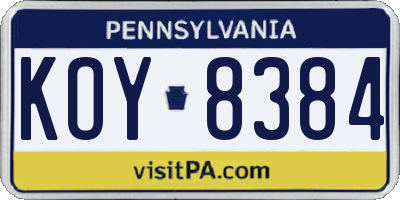 PA license plate KOY8384