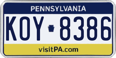 PA license plate KOY8386