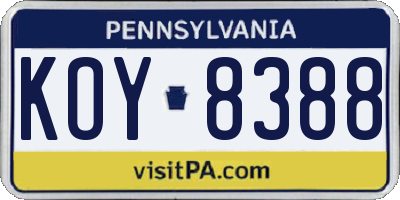 PA license plate KOY8388
