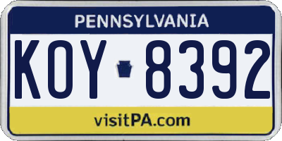 PA license plate KOY8392