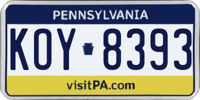 PA license plate KOY8393