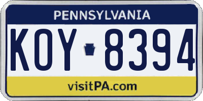 PA license plate KOY8394