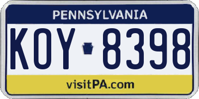 PA license plate KOY8398