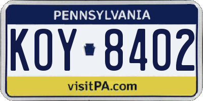 PA license plate KOY8402