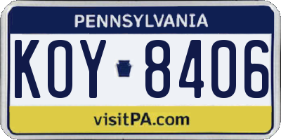 PA license plate KOY8406