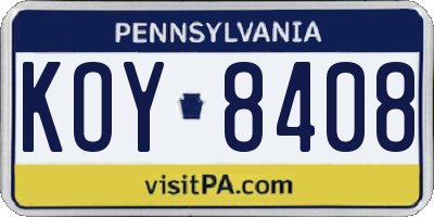 PA license plate KOY8408