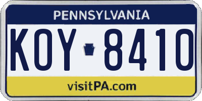 PA license plate KOY8410