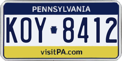 PA license plate KOY8412