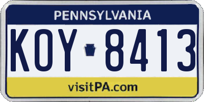 PA license plate KOY8413