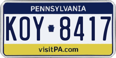 PA license plate KOY8417