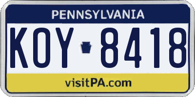 PA license plate KOY8418