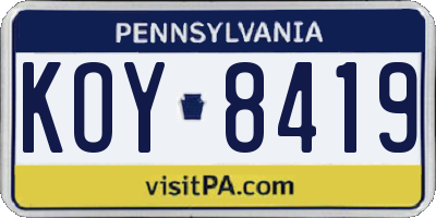 PA license plate KOY8419