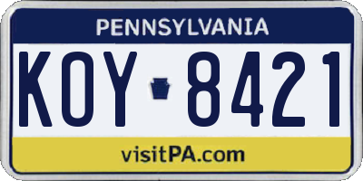 PA license plate KOY8421