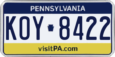 PA license plate KOY8422