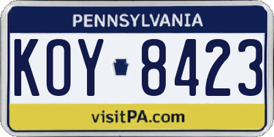 PA license plate KOY8423