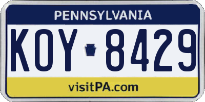 PA license plate KOY8429