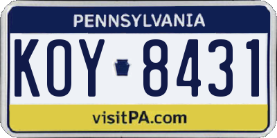 PA license plate KOY8431