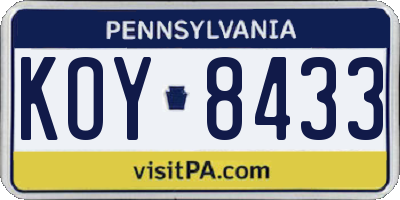 PA license plate KOY8433