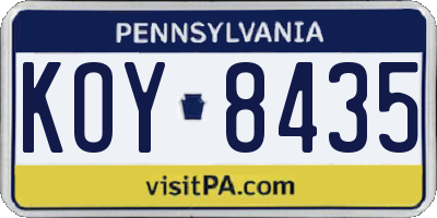 PA license plate KOY8435