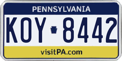 PA license plate KOY8442