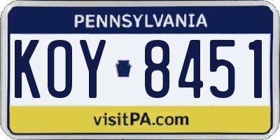 PA license plate KOY8451