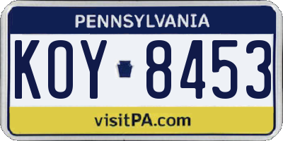 PA license plate KOY8453