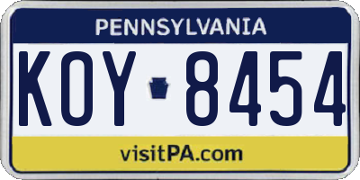 PA license plate KOY8454