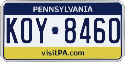 PA license plate KOY8460