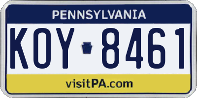 PA license plate KOY8461