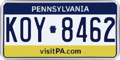 PA license plate KOY8462