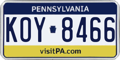 PA license plate KOY8466