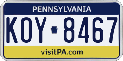 PA license plate KOY8467