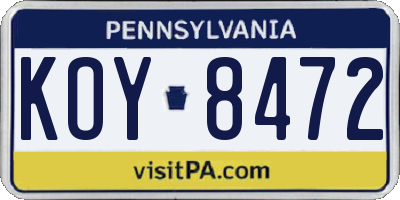 PA license plate KOY8472