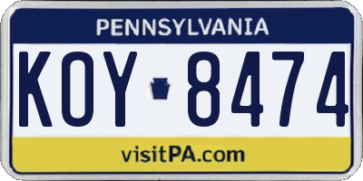 PA license plate KOY8474