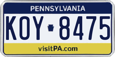 PA license plate KOY8475